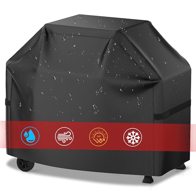 VIBOOS 58 inch black barbecue grill cover with straps and drawstring