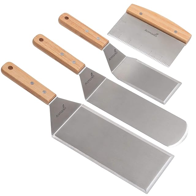 Anmarko stainless steel metal spatula set teppanyaki griddle scraper flat spatula