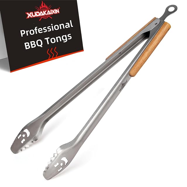 Xudakaixin 24-inch very long stainless steel BBQ tongs with acacia handle