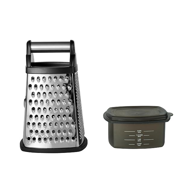 KitchenAid Gourmet box grater with detachable measuring container and lid in black