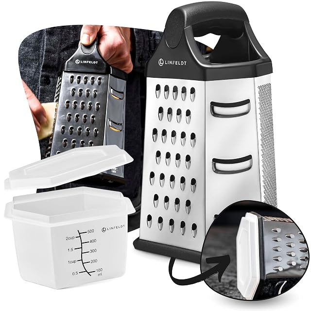 LINFELDT six-sided stainless grater with container