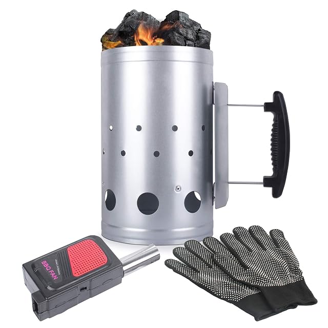 Eau large charcoal chimney starter 11 inch with fire kit and air blower