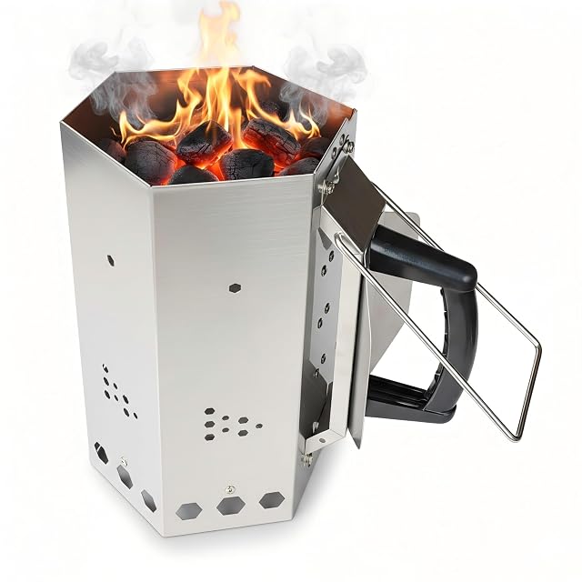 KU-koruo stainless steel charcoal chimney starter with ergonomic handles