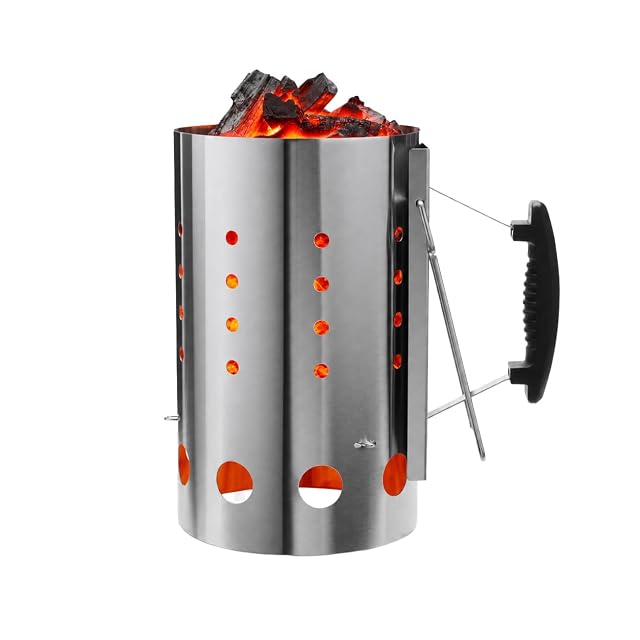 The Bincho Grill stainless steel charcoal chimney starter for binchotan charcoal