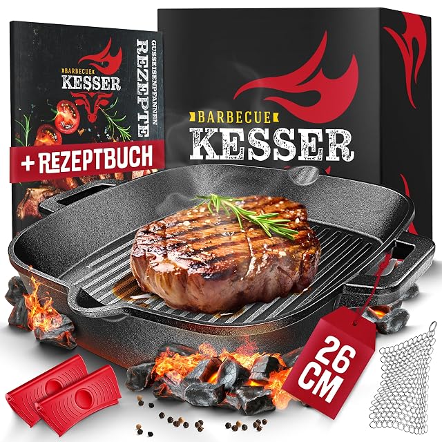 KESSER 26 cm cast iron grill pan with ribbed surface