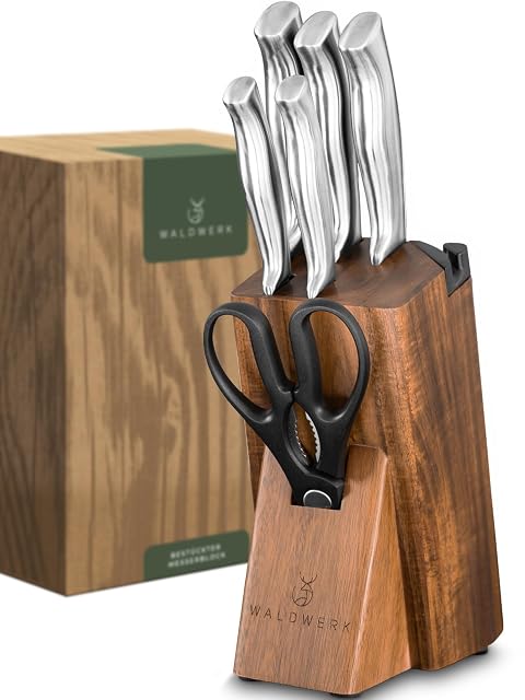 WALDWERK 7-piece knife set with acacia block