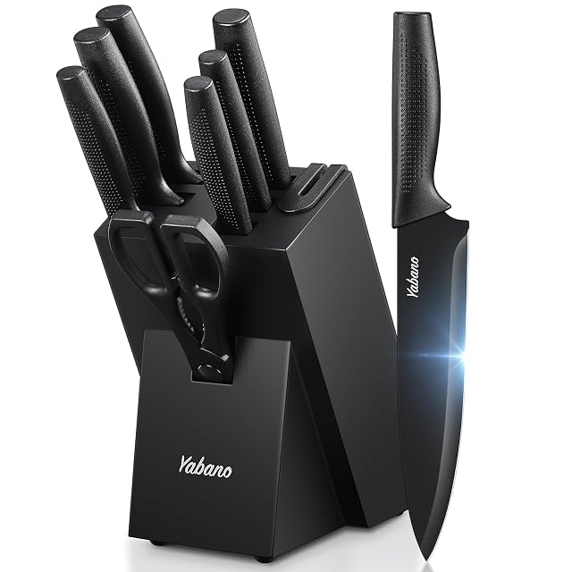 Yabano WB331 8-piece knife block set with built-in sharpener