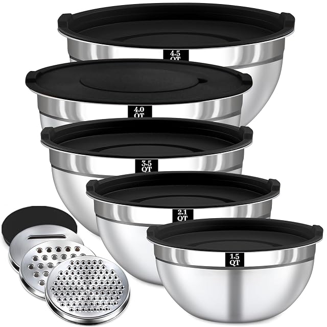 Boskermeal 8 piece mixing bowls with lids and grater attachments stainless steel