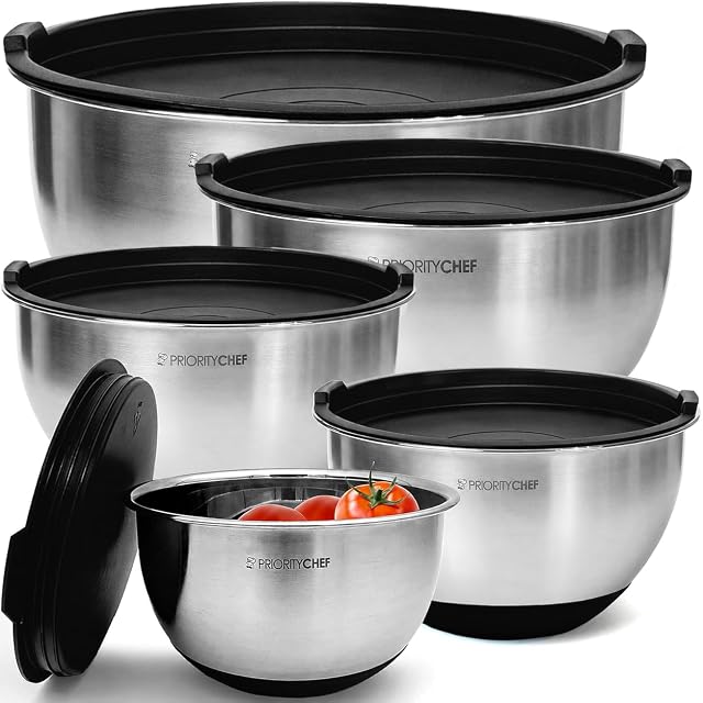 Priority Chef premium mixing bowls with airtight lids thicker stainless steel in black
