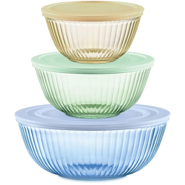 Pyrex Colors tinted sculpted glass mixing bowls 3 pack full set