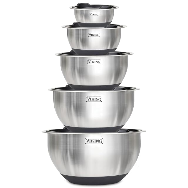 Viking mixing bowls set 10 piece stainless steel with non-slip silicone base