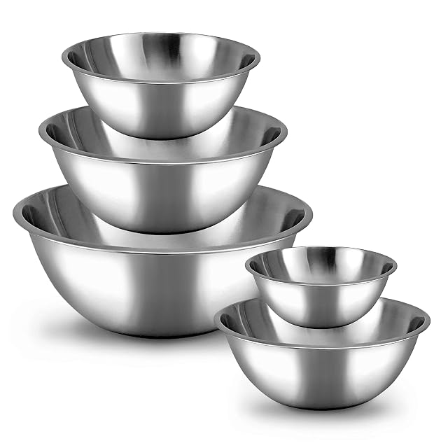WHYSKO stainless steel mixing bowls set 5 piece meal prep and food storage