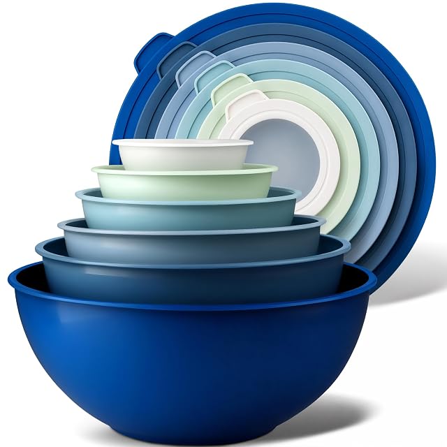 Zulay Kitchen 12 piece plastic mixing bowls with lids set stackable