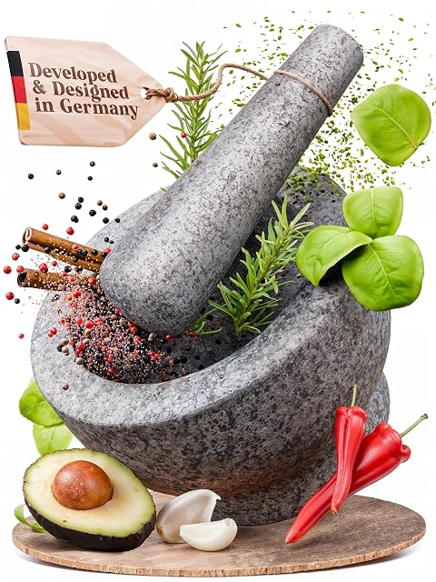 ChefSofi granite mortar and pestle set 2 cups in grey