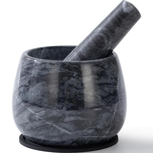 Fasolahome heavy duty natural marble mortar and pestle set stone grinder bowl