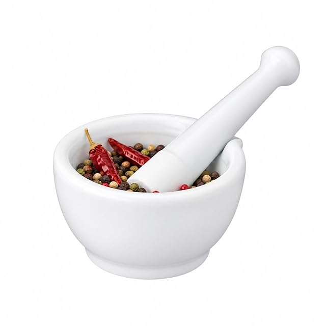 HIC Kitchen fine porcelain mortar with pour spout and pestle 4.25 inch