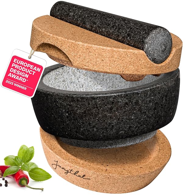JUNGTHAL granite mortar and pestle with a cork lid and cork base