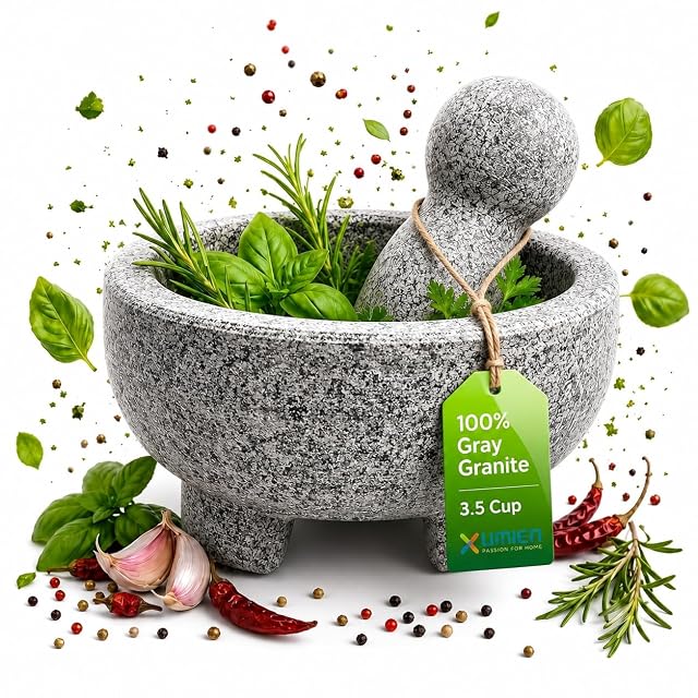 Umien granite mortar and pestle set 8 inch molcajete in grey