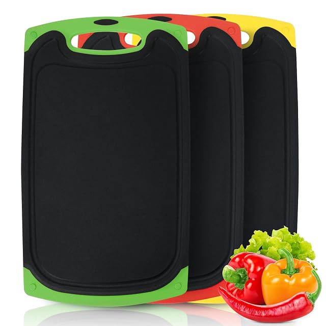 BEIJIE 3-piece color-coded plastic chopping board set