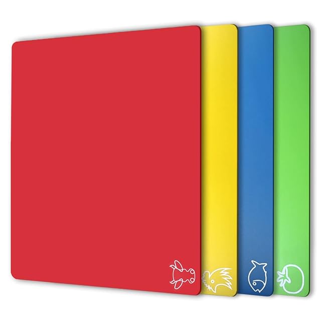 Fotouzy flexible plastic cutting board mats set of 4 in colors with food icons