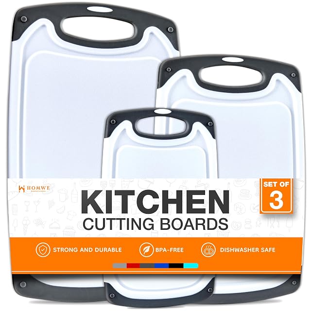 HOMWE cutting boards for kitchen BPA free chopping board set reversible