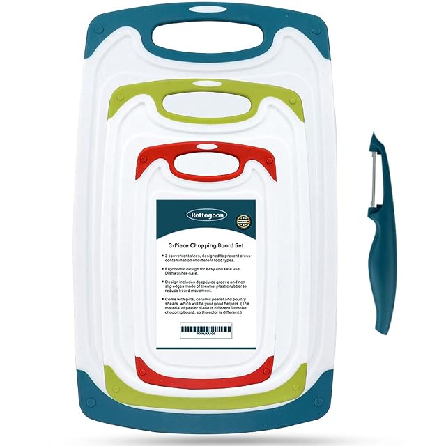 ROTTOGOON plastic chopping board set with non-slip feet and juice groove
