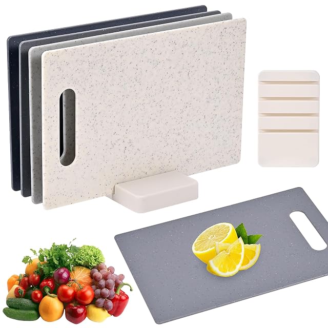 YVCVQKUC 4-piece plastic chopping board set with stand