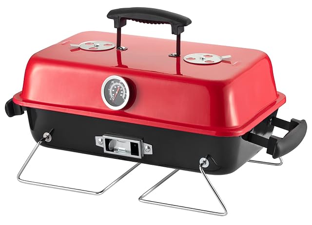 DNKMOR red portable tabletop charcoal BBQ grill and smoker with chimney