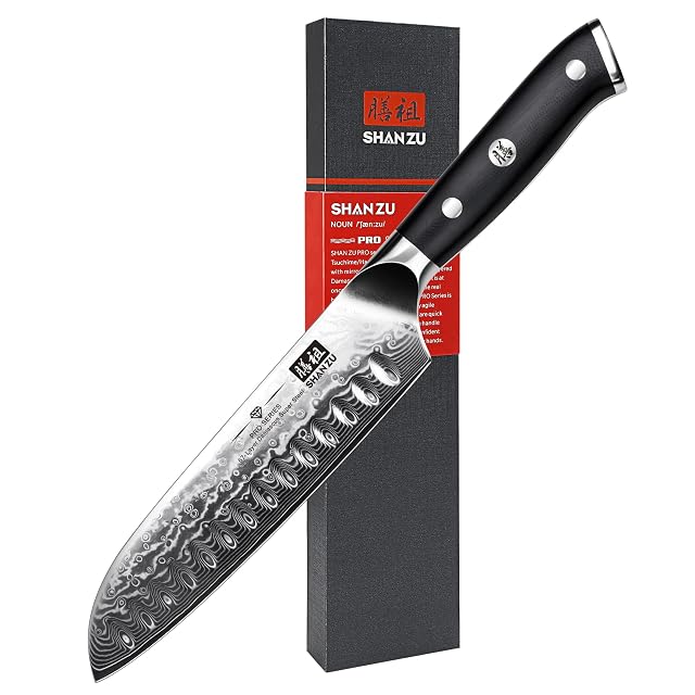SHAN ZU Damascus 18 cm santoku knife