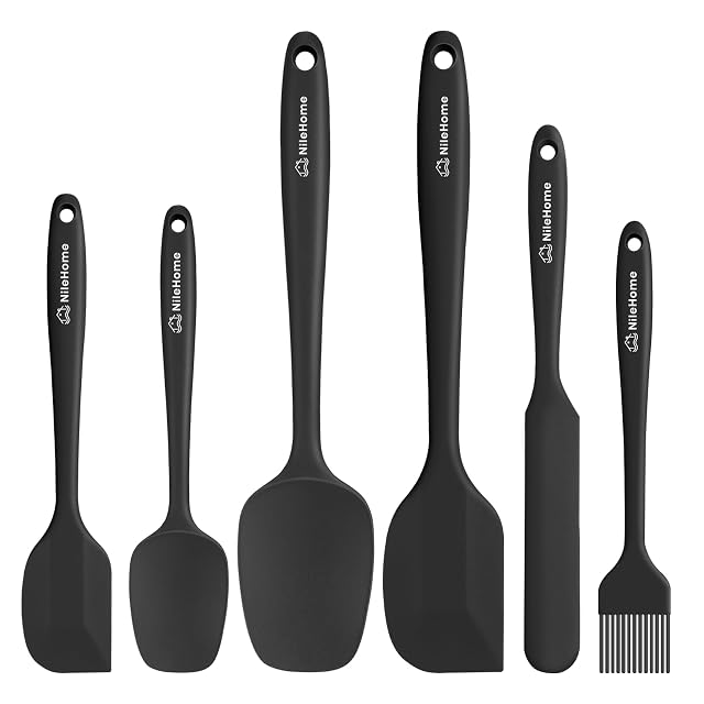 NileHome 6 piece silicone spatula set with brush in black