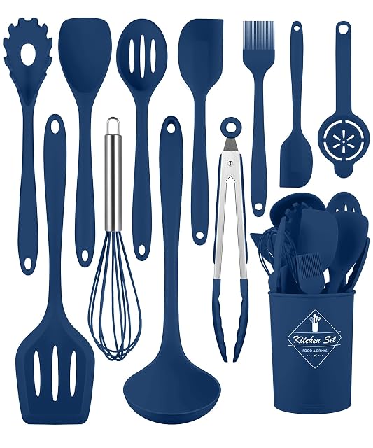 Pranski blue 12 piece silicone cooking utensils set