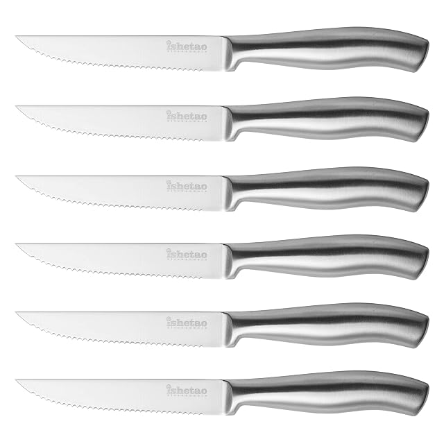 isheTao 6-piece serrated steak knife set