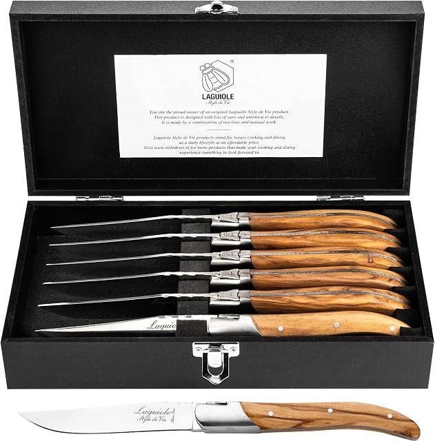 Laguiole Style de Vie 6-piece olive wood steak knife set