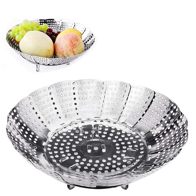 Aomig adjustable folding stainless steamer basket