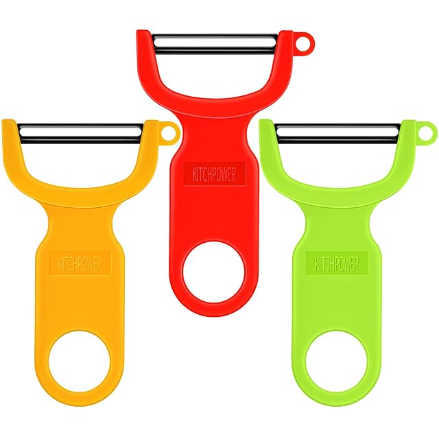 KITCHPOWER original vegetable peeler carbon steel blade 3 pack red green yellow