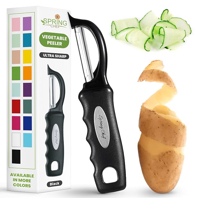 Spring Chef original swivel vegetable peeler with soft grip handle in black