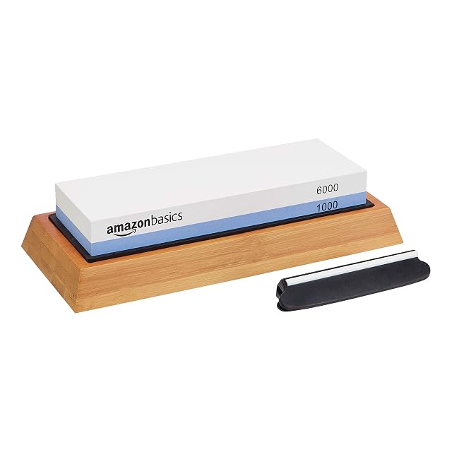 Amazon Basics 1000/6000 double-sided whetstone with bamboo base