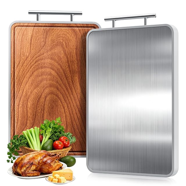 Hilmon titanium cutting board with African ebony wood reverse and juice groove