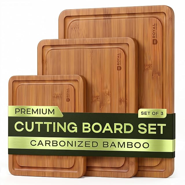 ROYAL CRAFT WOOD bamboo wood serving board set with deep juice groove