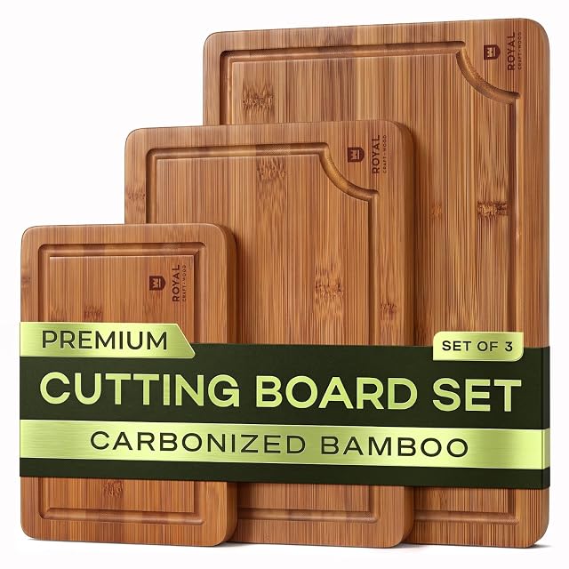 ROYAL CRAFT WOOD bamboo cutting board set with side handles and deep juice groove